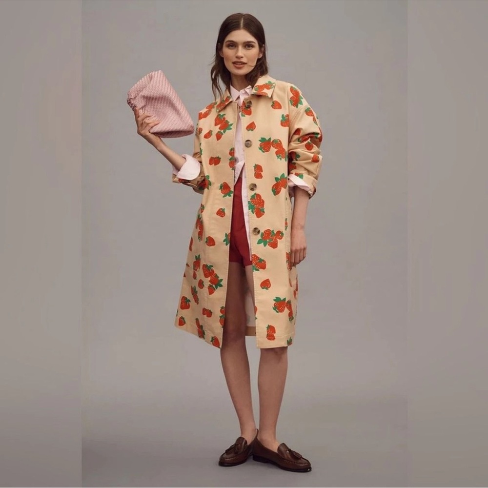 Maeve Strawberry Print Trench Coat Size XS